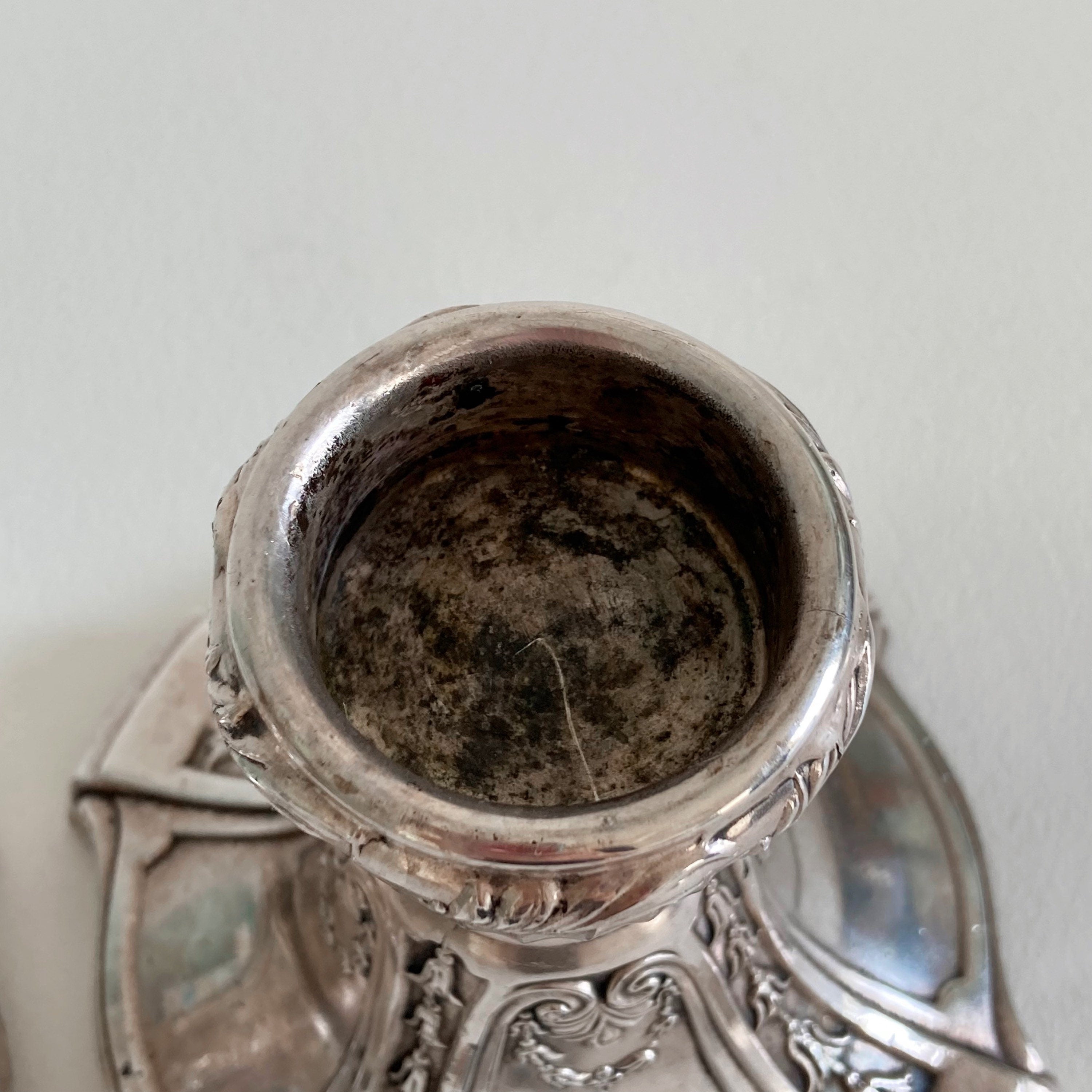 Edwardian Silver Plate Candlesticks - Floral Swag Design - Circa 1900